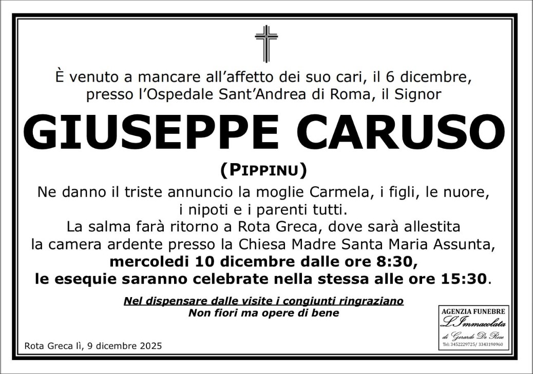 Necrologio di Giuseppe Caruso