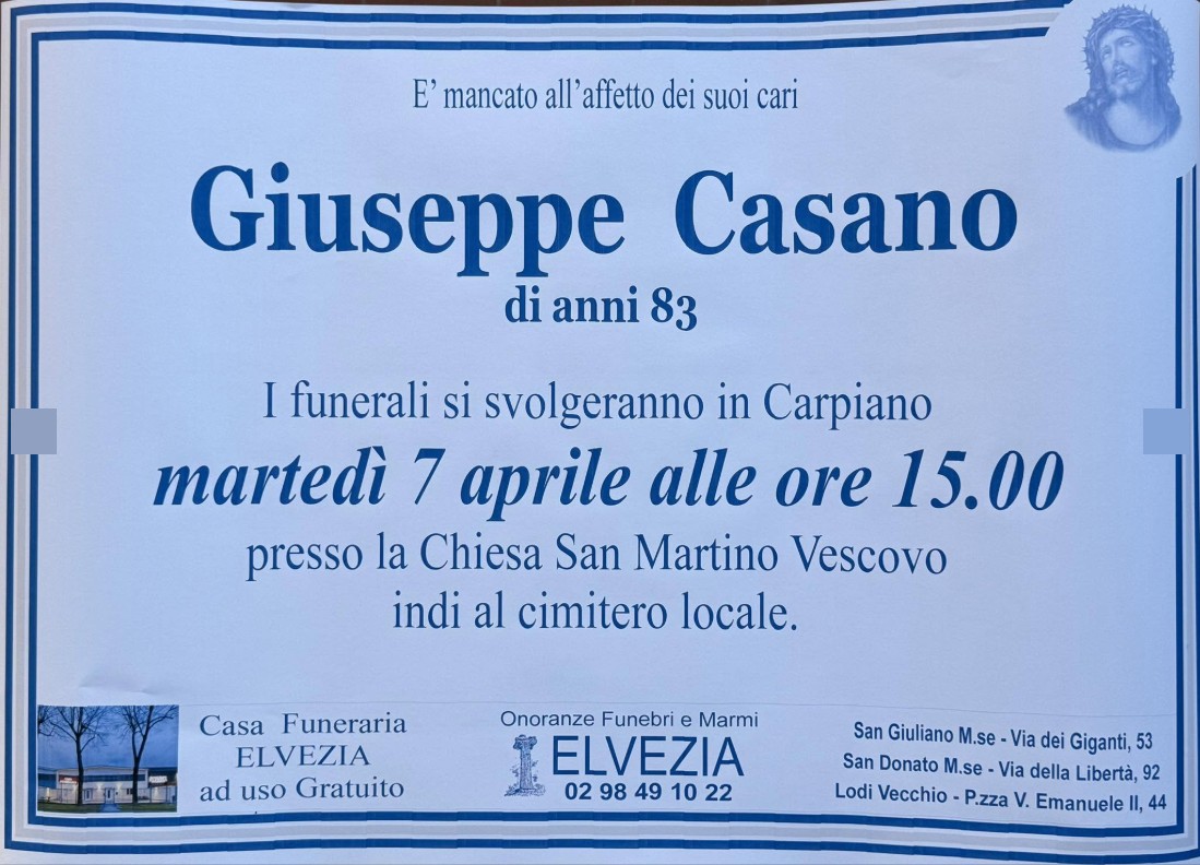 Necrologio di Giuseppe Casano