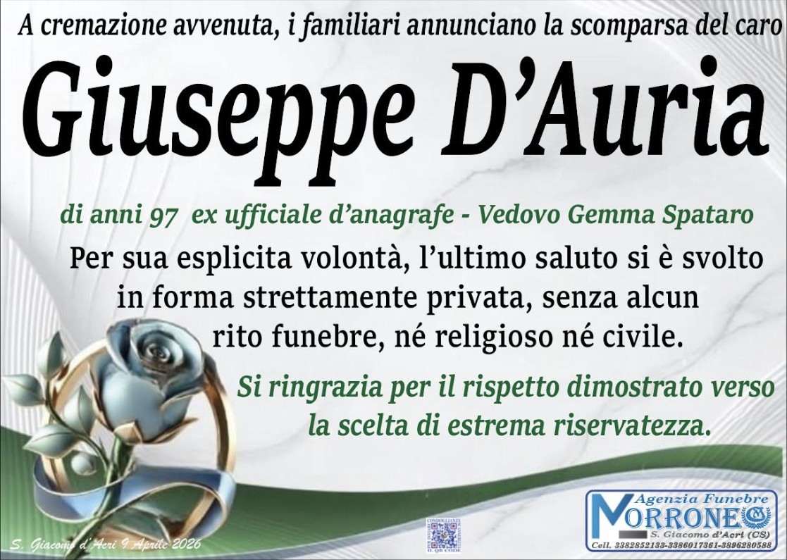 Necrologio di Giuseppe D'Auria