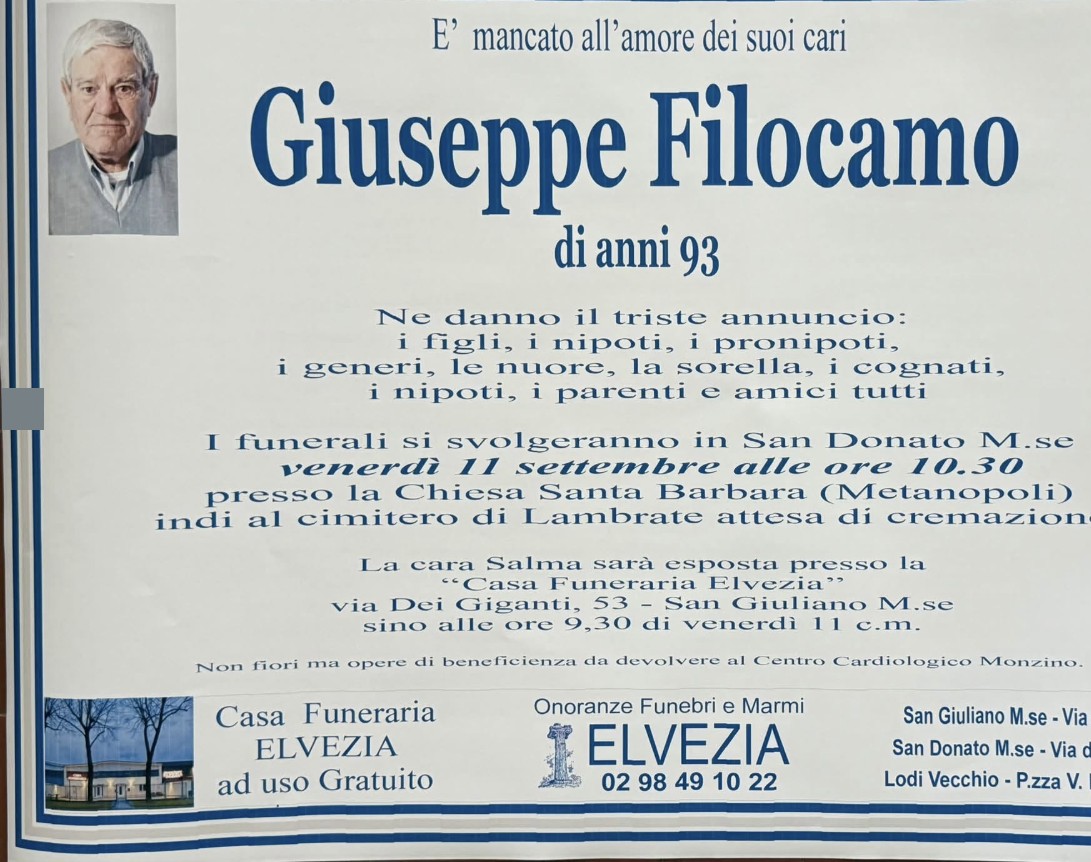 Necrologio di Giuseppe Filocamo
