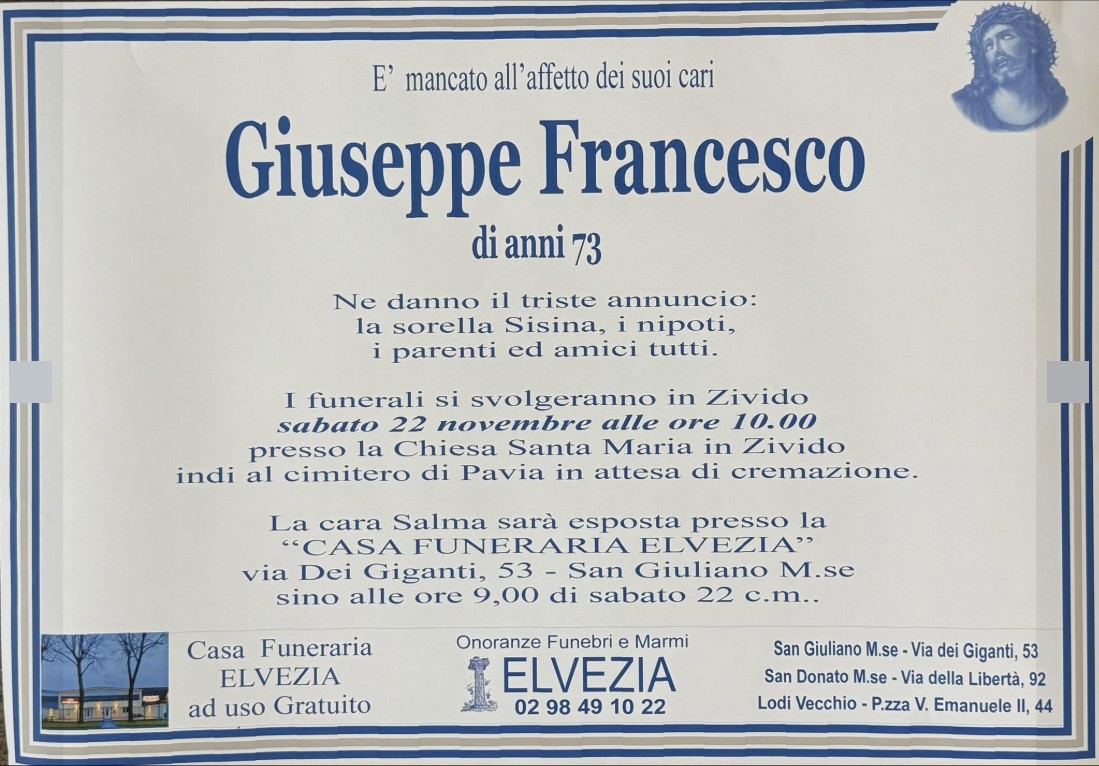 Necrologio di Giuseppe Francesco