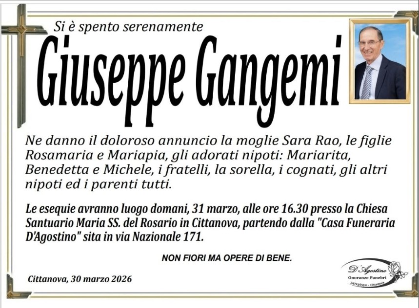 Necrologio di Giuseppe Gangemi