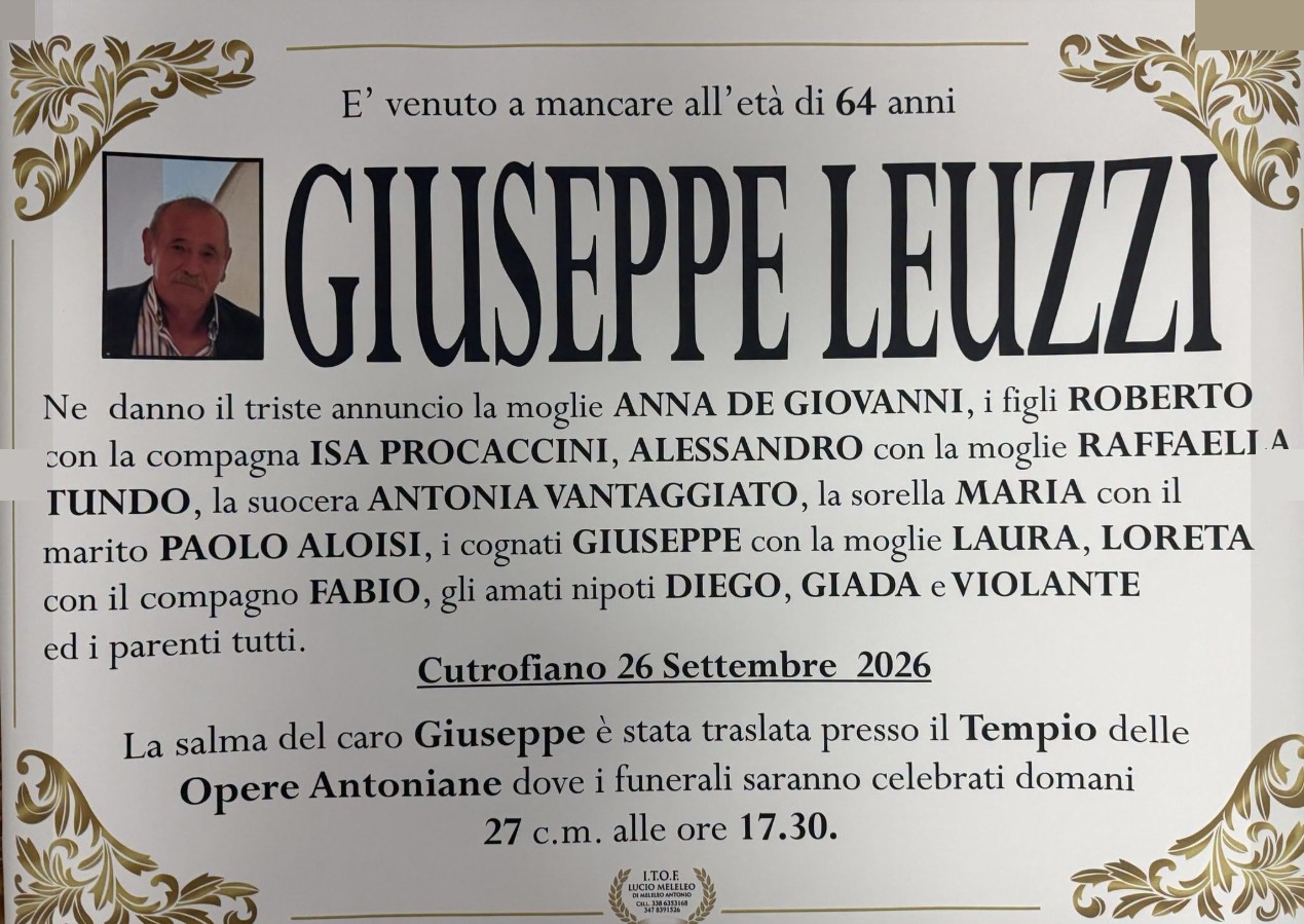 Necrologio di Giuseppe Leuzzi