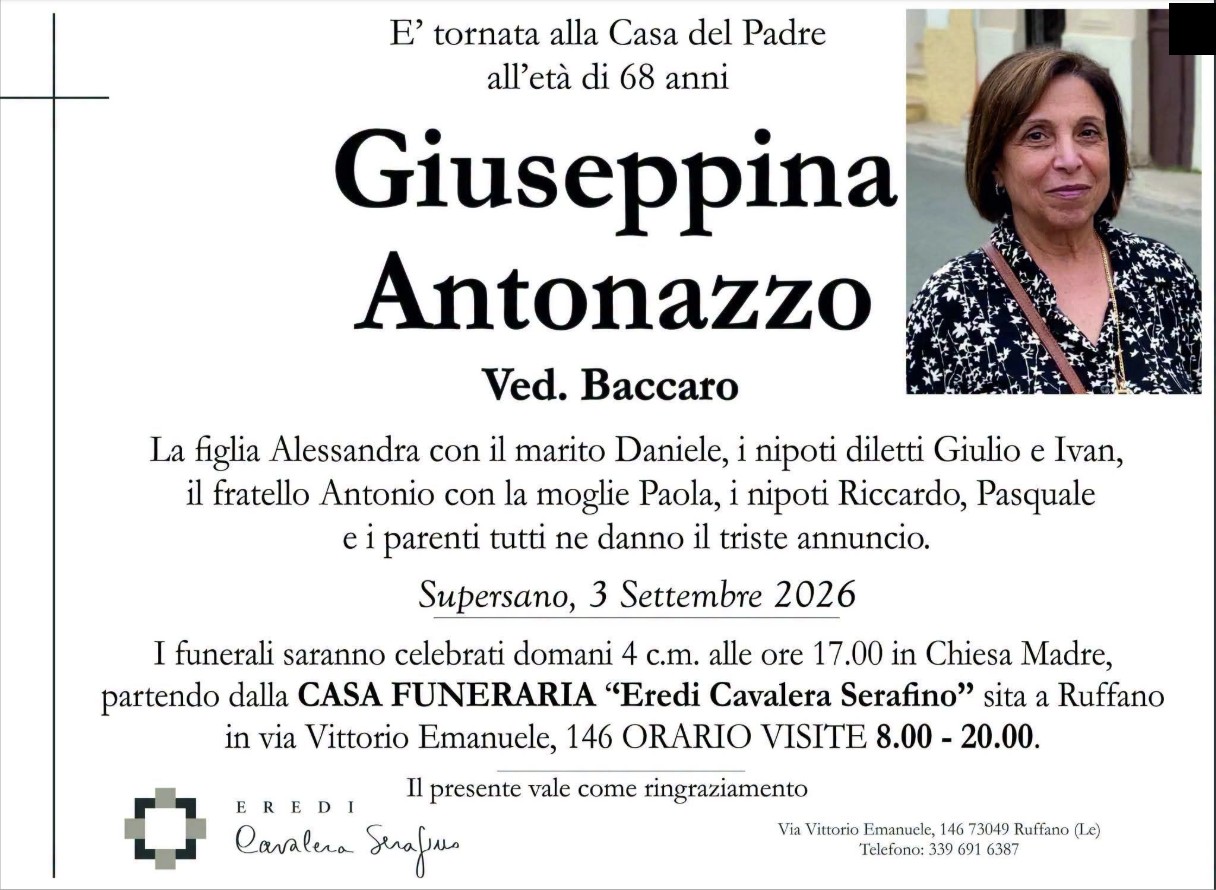 Necrologio di Giuseppina Antonazzo