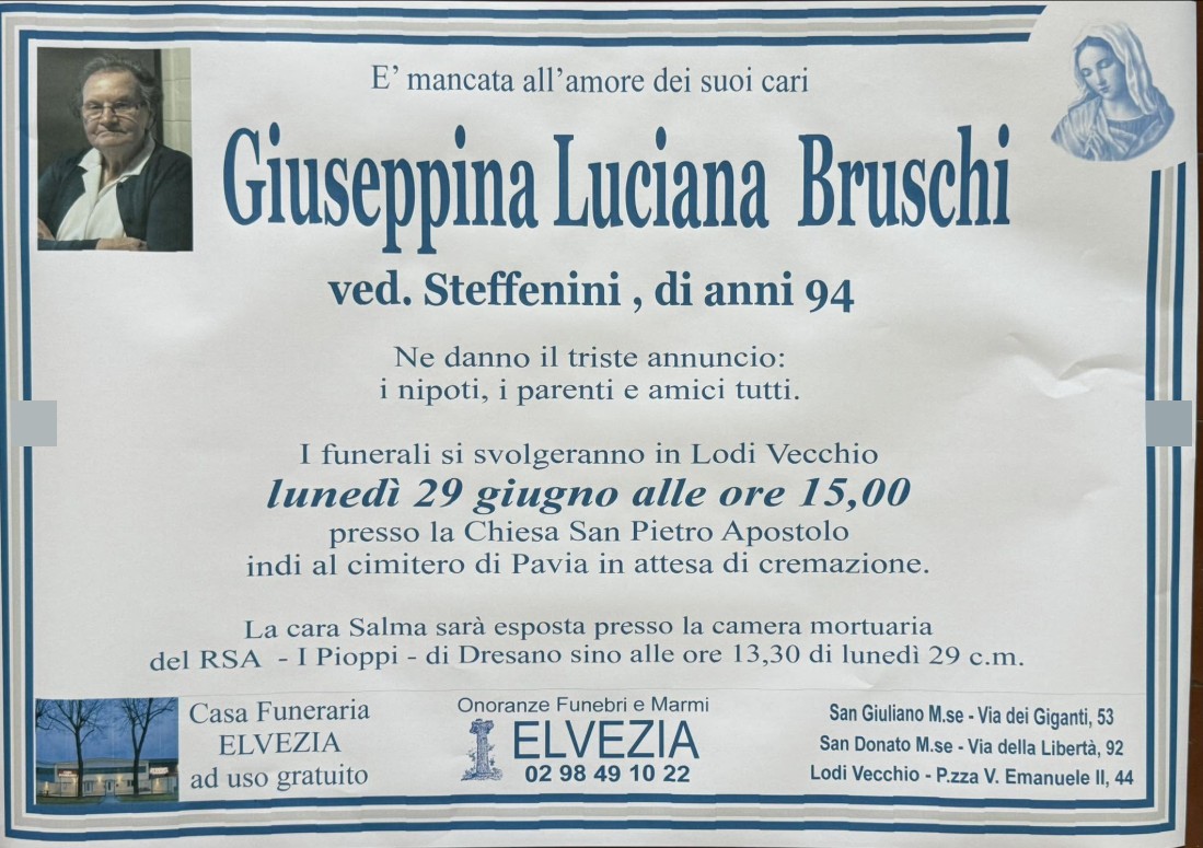 Necrologio di Giuseppina Luciana Bruschi