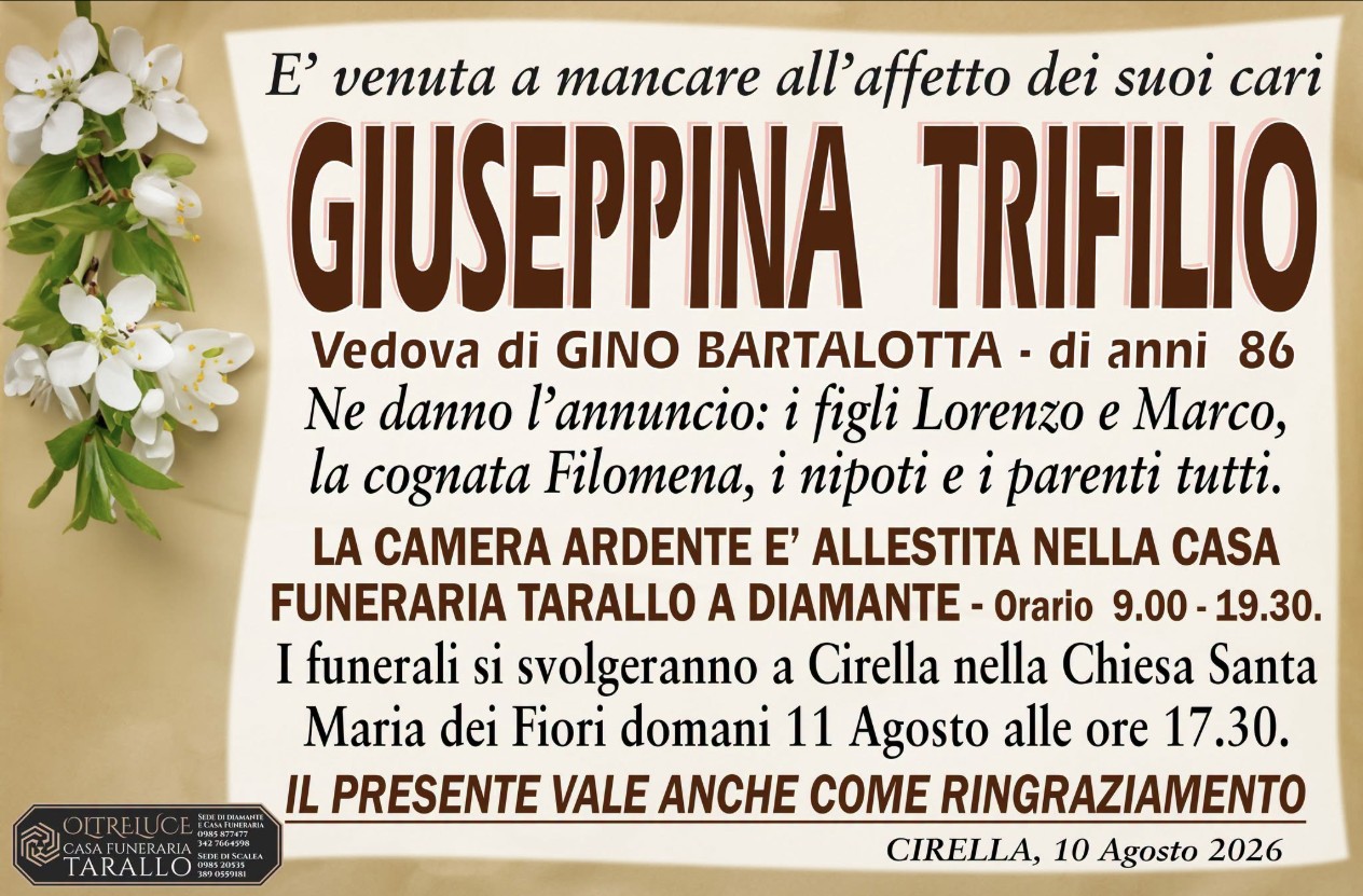 Necrologio di Giuseppina Trifilio