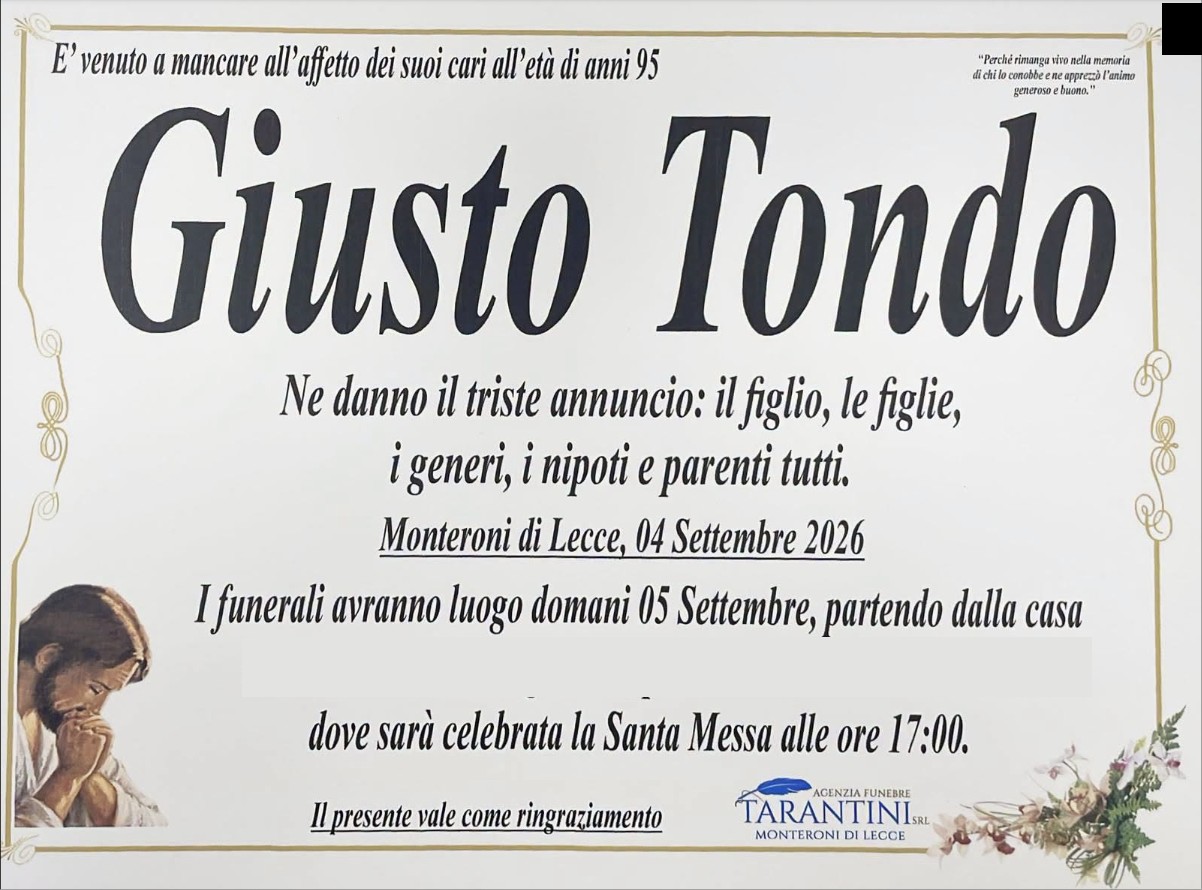 Necrologio di Giusto Tondo