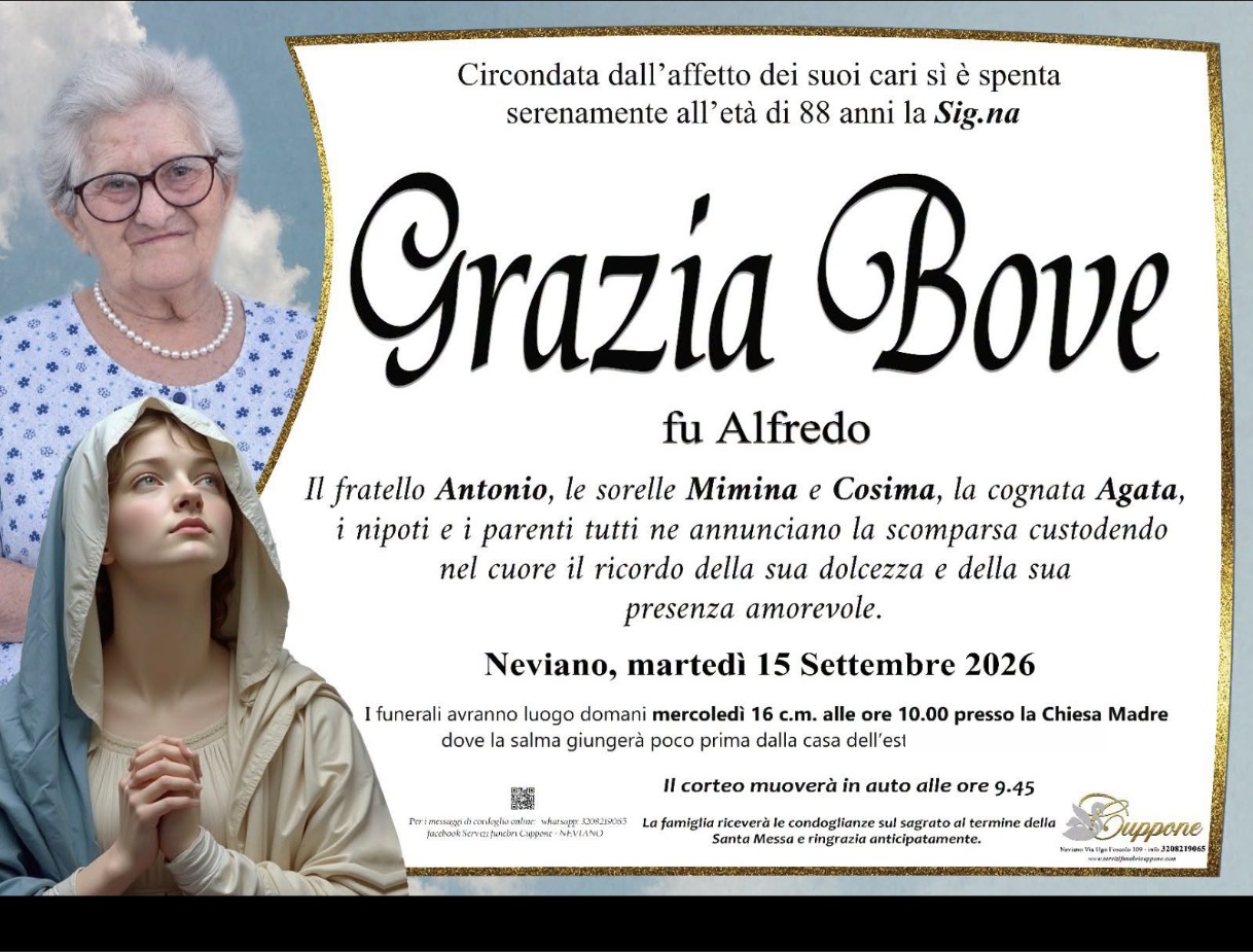 Necrologio di Grazia Bove
