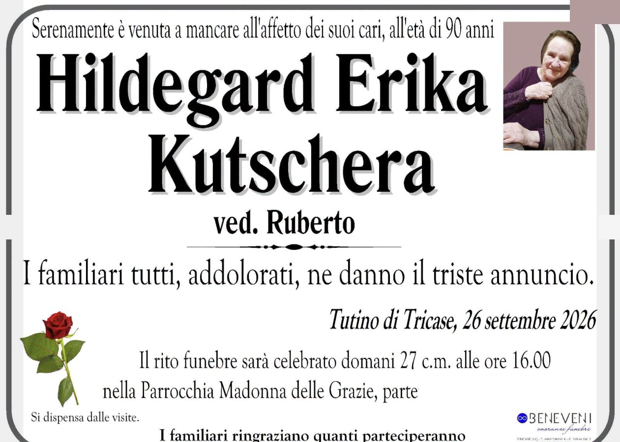 Necrologio di Hildegard Erika Kutschera