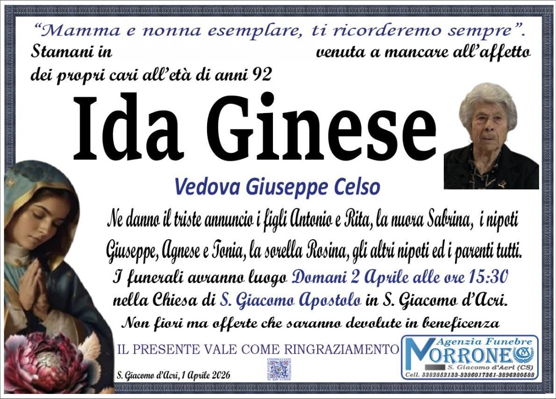 Necrologio di Ida Ginese