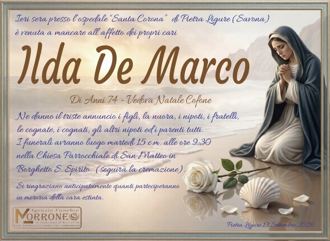 Necrologio di Ilda De Marco