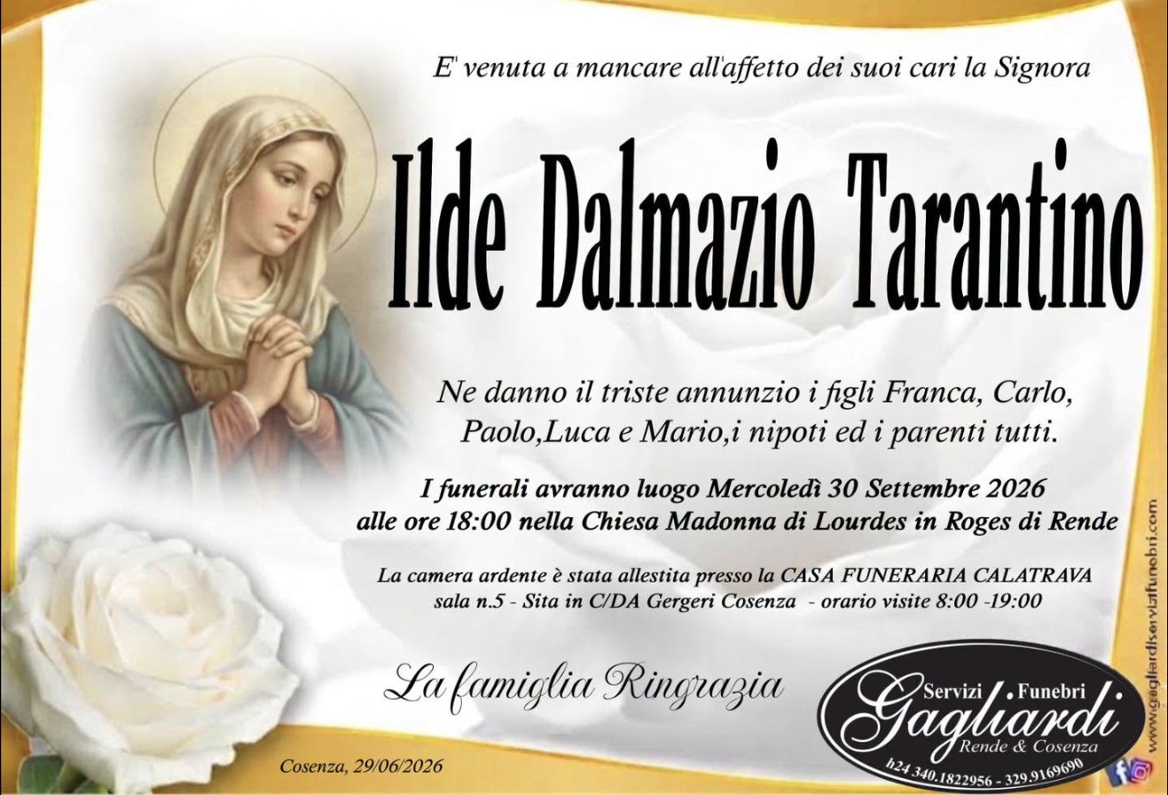 Necrologio di Ilde Dalmazio Tarantino