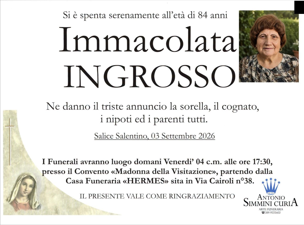 Necrologio di Immacolata Ingrosso