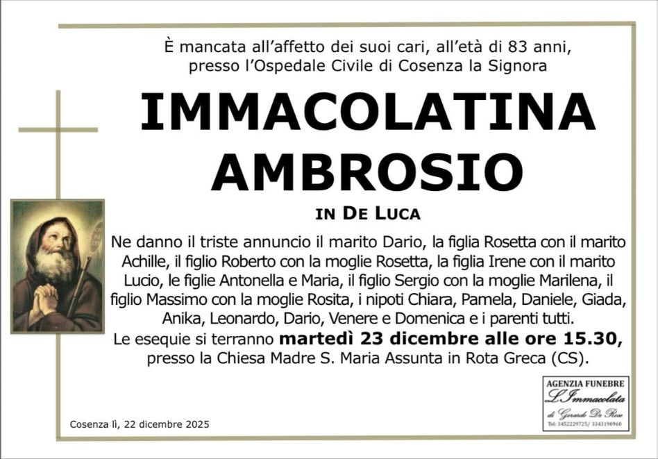 Necrologio di Immacolatina Ambrosio