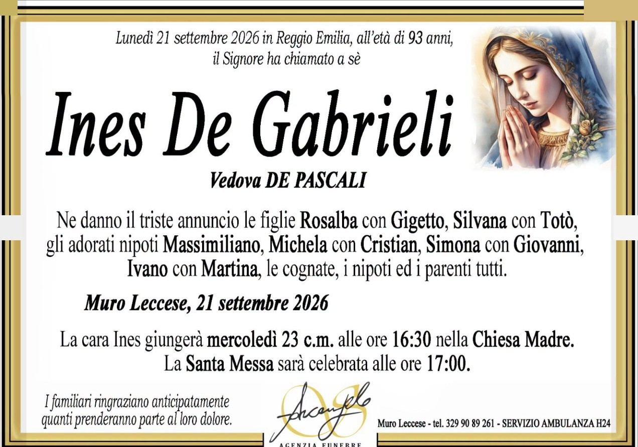 Necrologio di Ines De Gabrieli