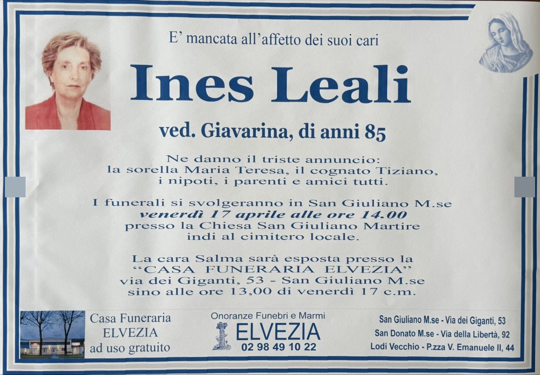 Necrologio di Ines Leali