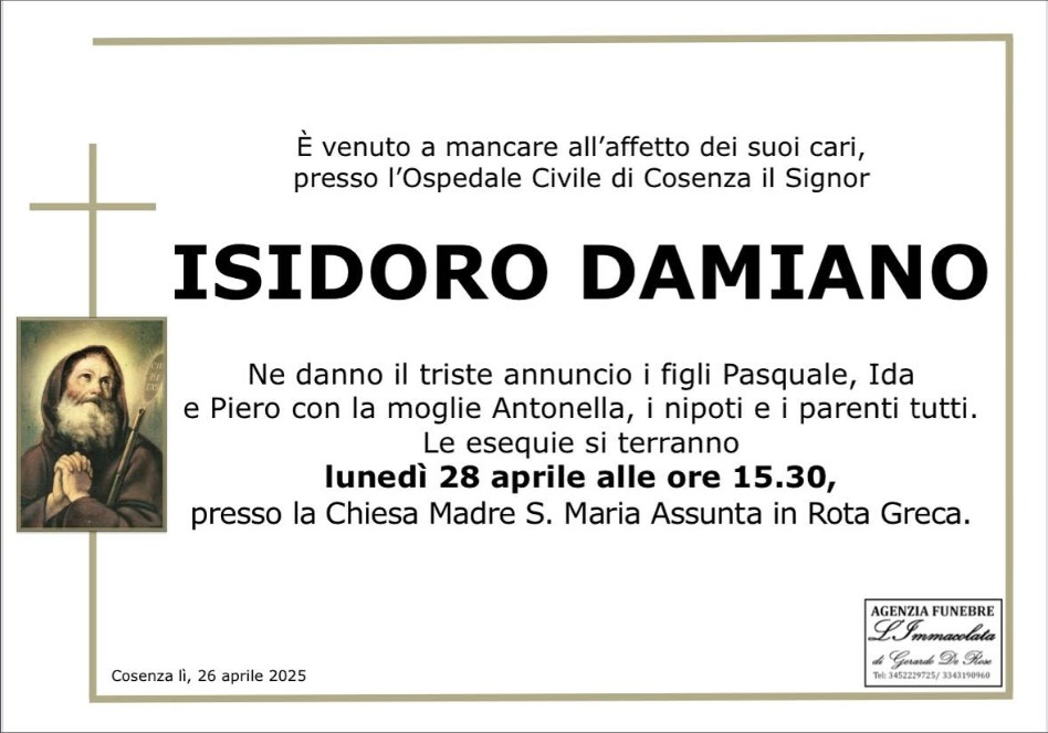 Necrologio di Isidoro Damiano