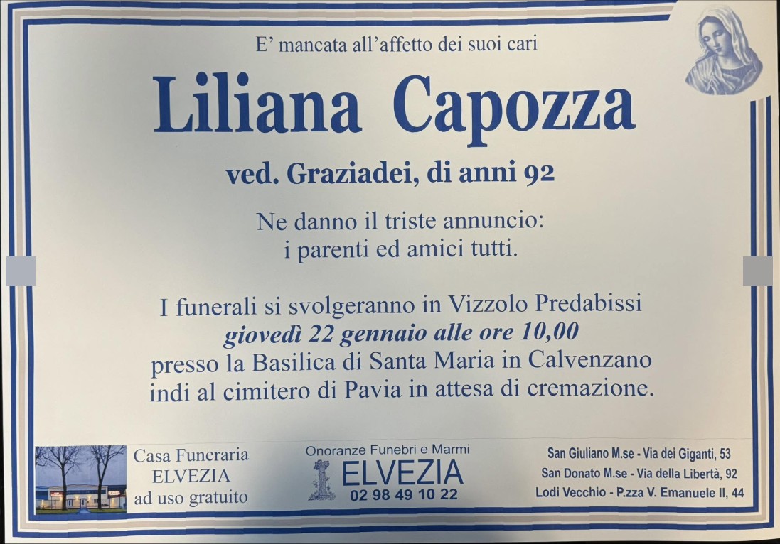 Necrologio di Liliana Capozza