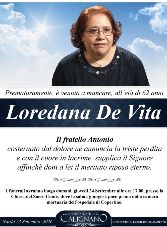 Necrologio di Loredana De Vita