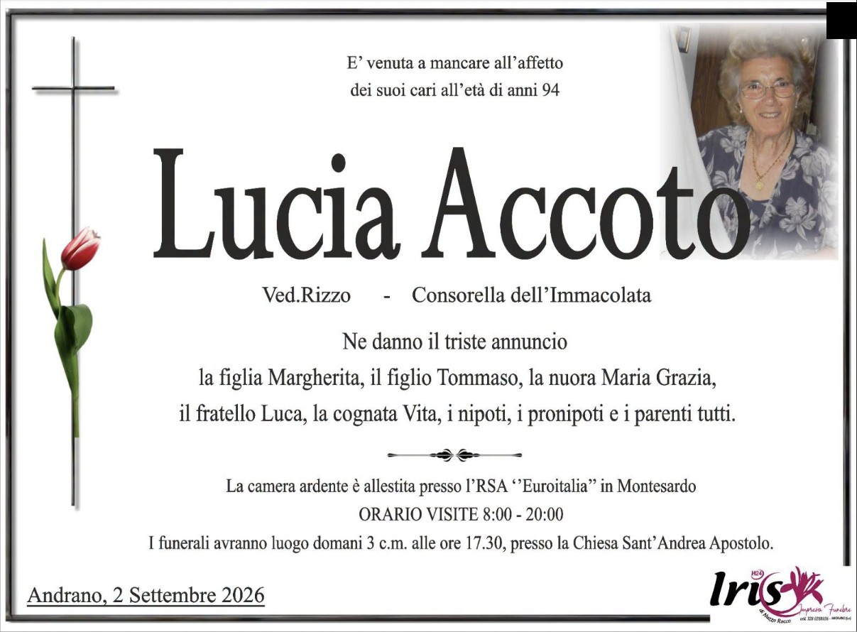 Necrologio di Lucia Accoto
