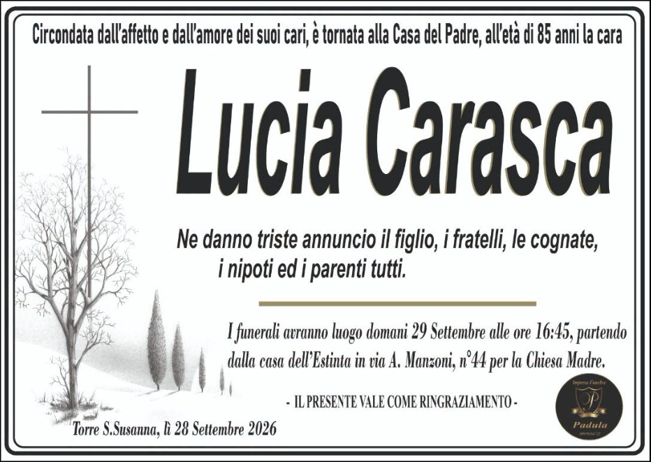 Necrologio di Lucia Carasca