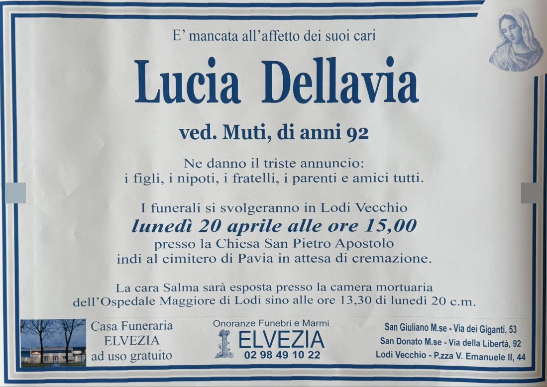 Necrologio di Lucia Dellavia