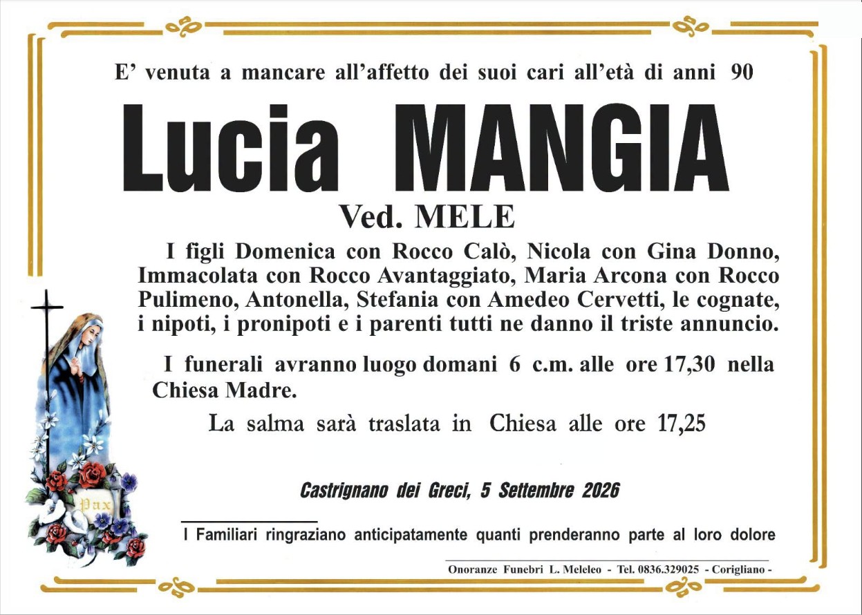 Necrologio di Lucia Mangia