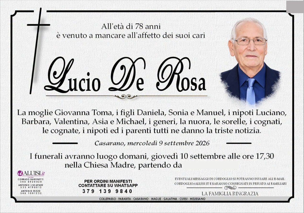 Necrologio di Lucio De Rosa
