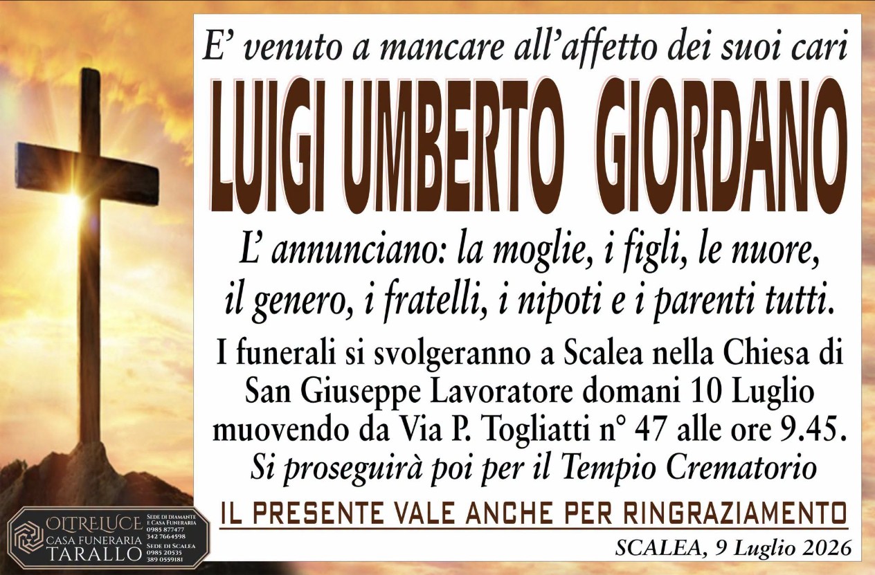 Necrologio di Luigi Umberto Giordano