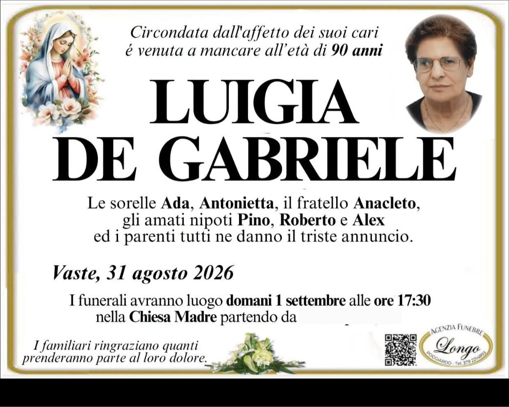 Necrologio di Luigia De Gabriele