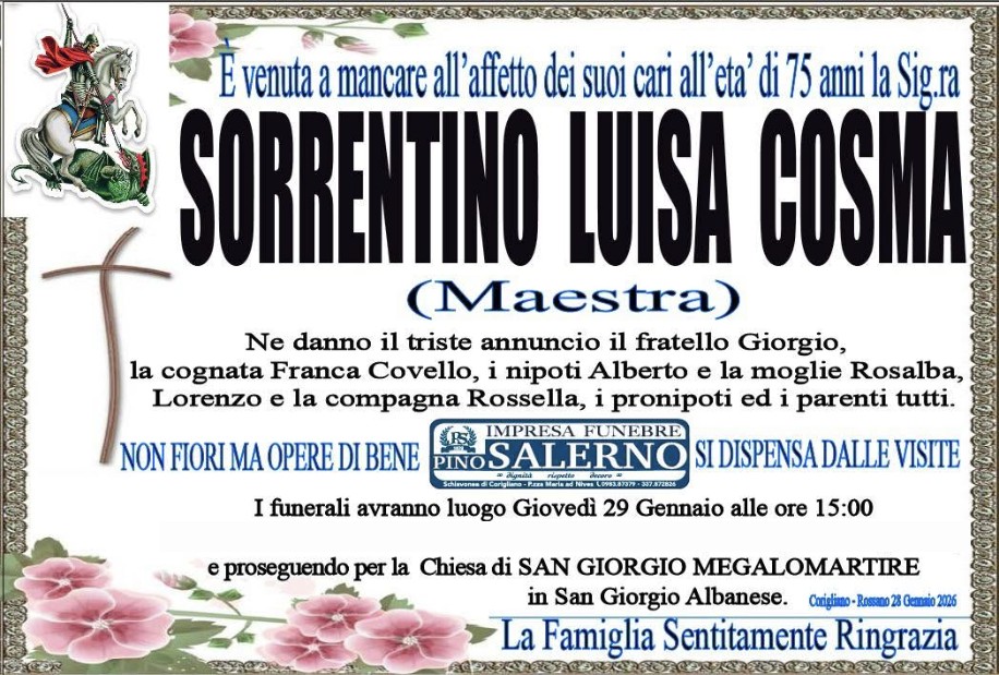Necrologio di Luisa Cosma Sorrentino