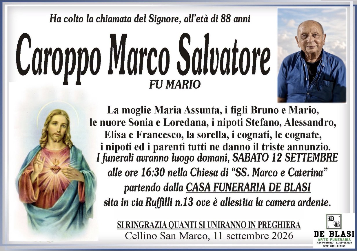 Necrologio di Marco Salvatore Caroppo