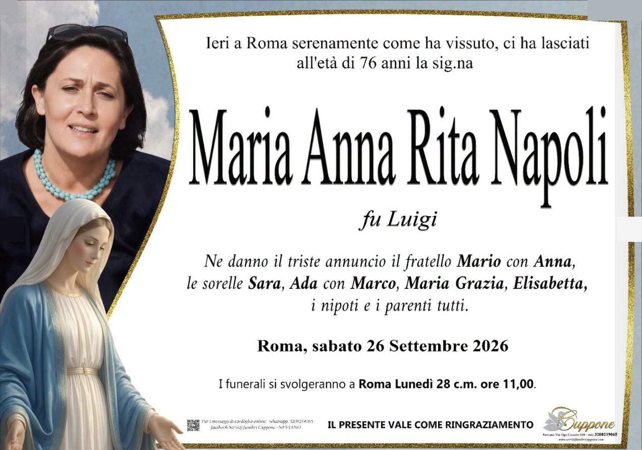 Necrologio di Maria Anna Rita Napoli