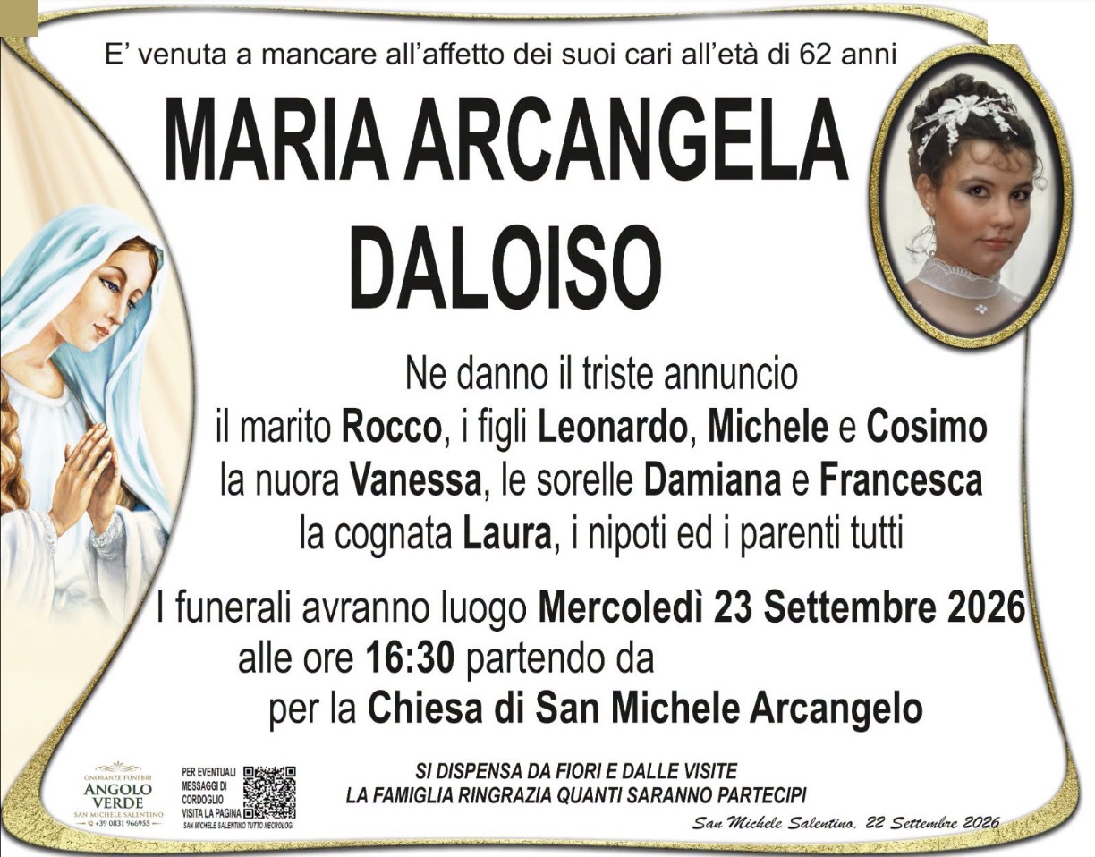 Necrologio di Maria Arcangela Daloiso