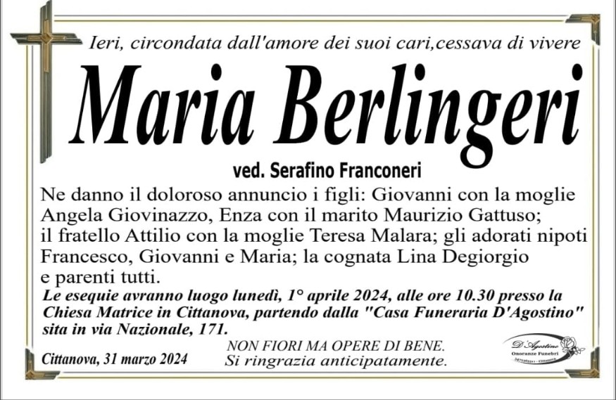 Necrologio di Maria Berlingeri
