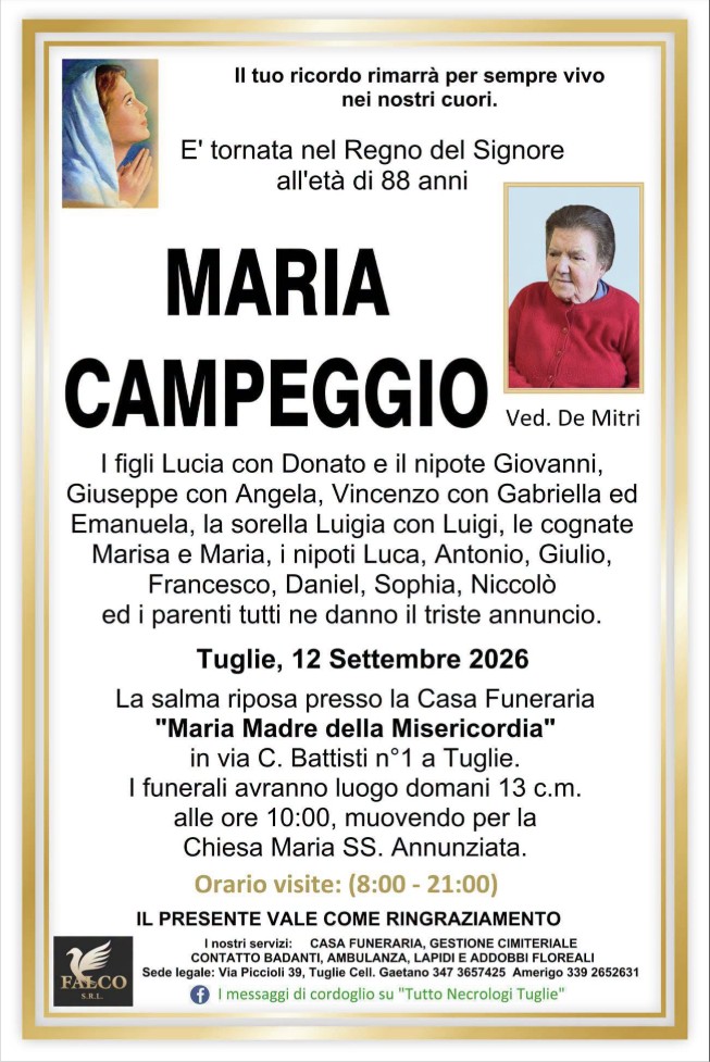 Necrologio di Maria Campeggio