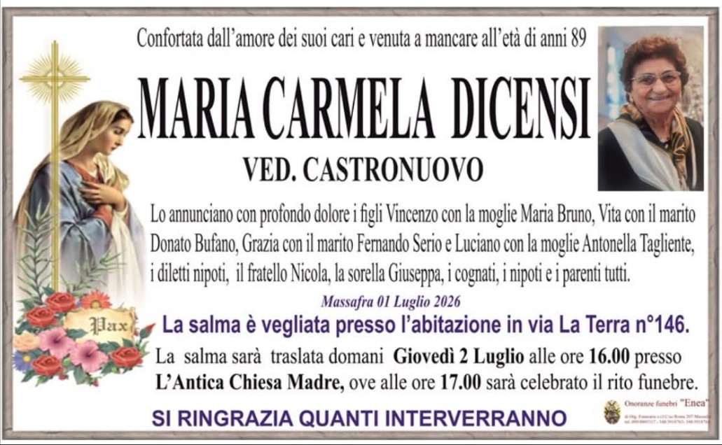 Necrologio di Maria Carmela Dicensi