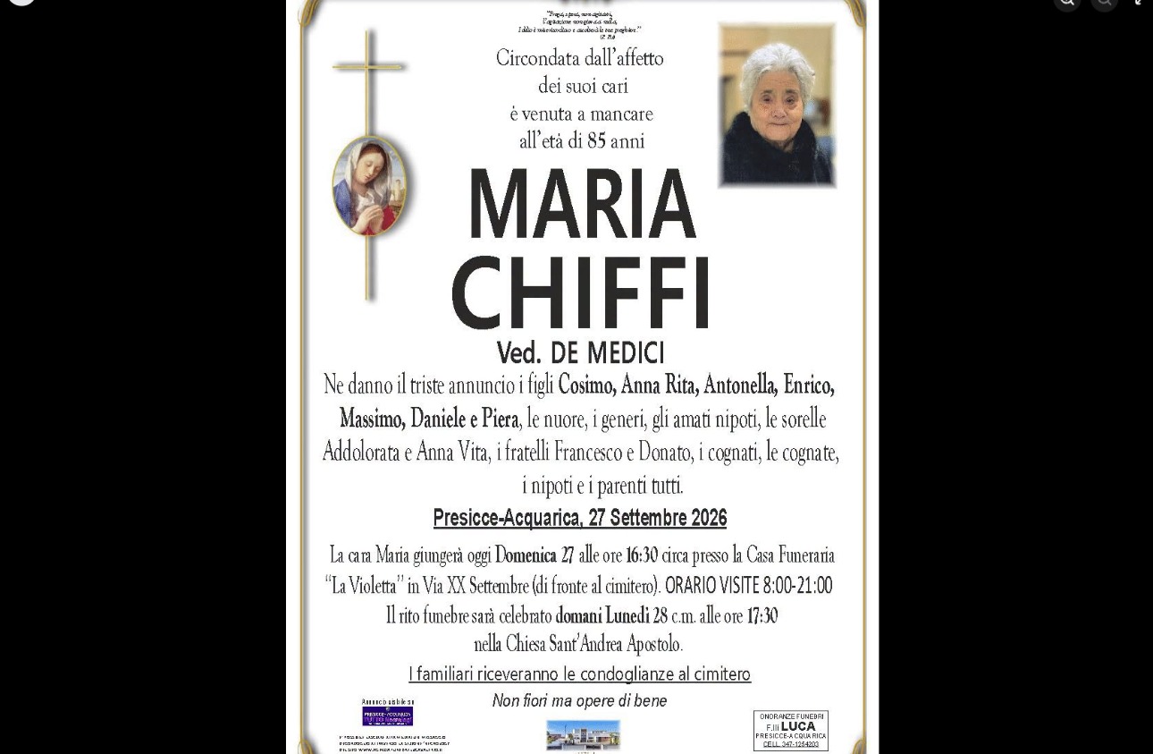 Necrologio di Maria Chiffi