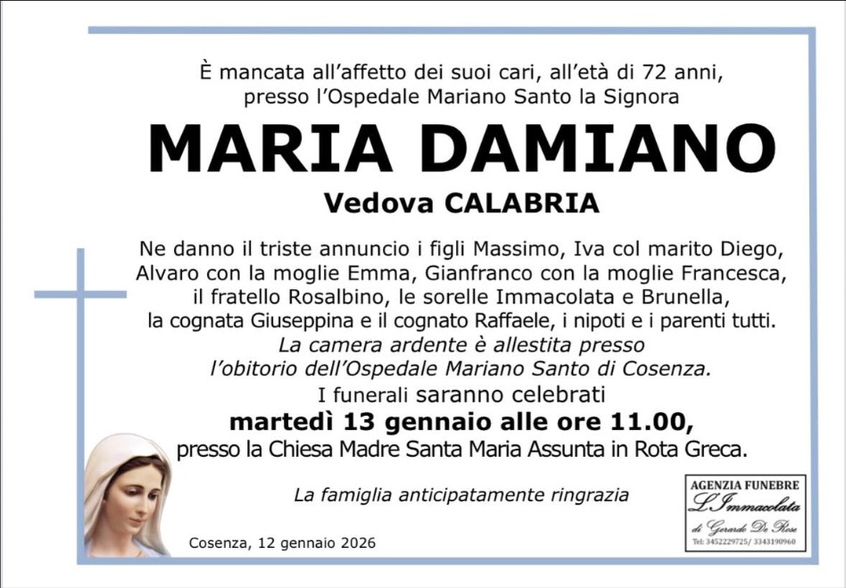 Necrologio di Maria Damiano