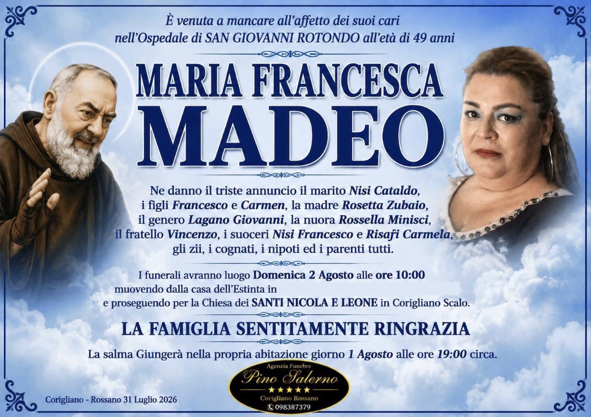 Necrologio di Maria Francesca Madeo