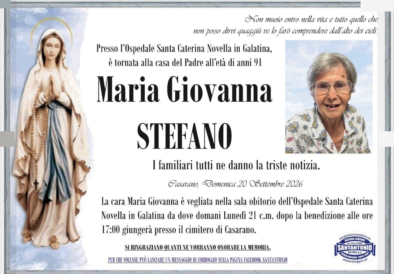 Necrologio di Maria Giovanna Stefano