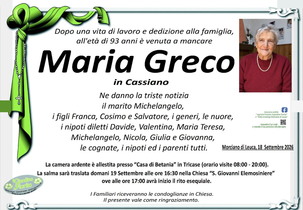 Necrologio di Maria Greco