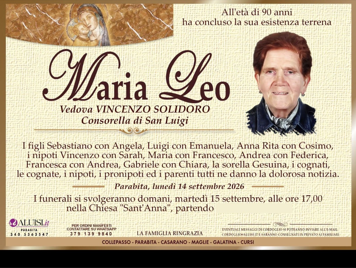 Necrologio di Maria Leo