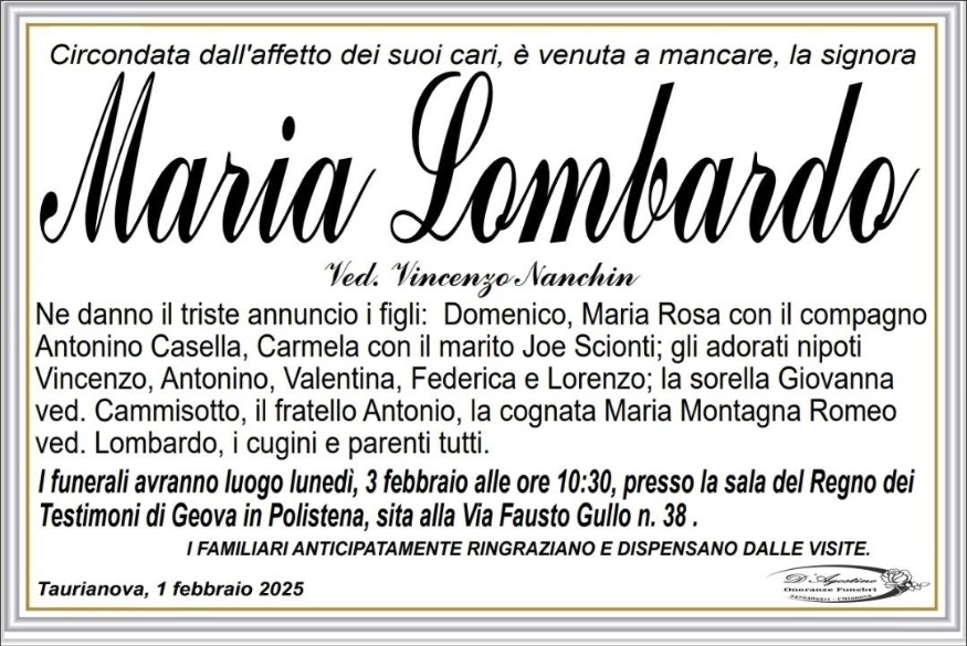 Necrologio di Maria Lombardo