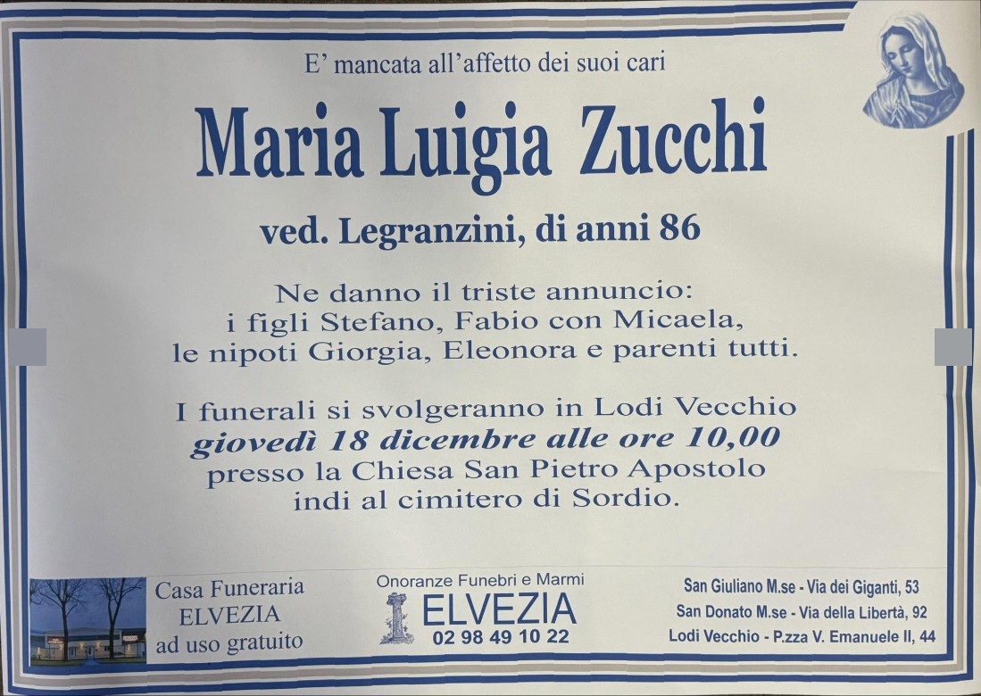 Necrologio di Maria Luigia Zucchi