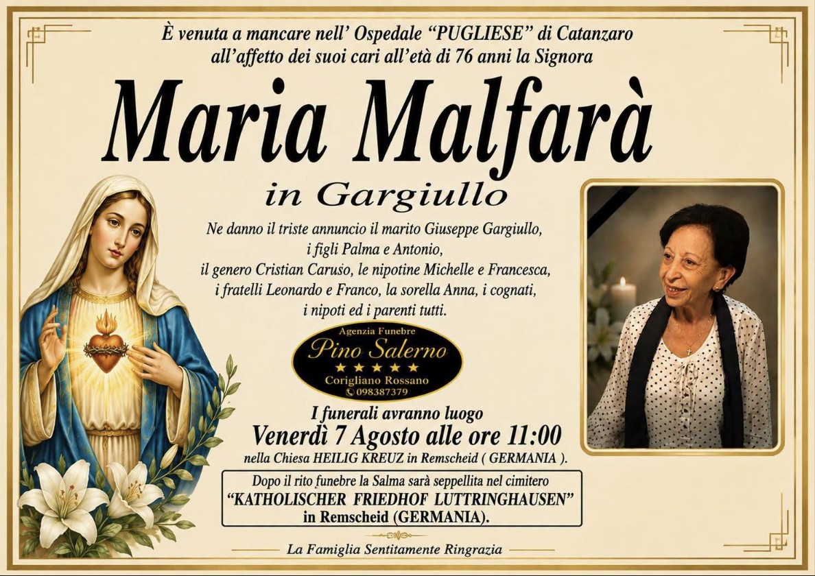 Necrologio di Maria Malfarà