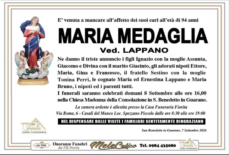 Necrologio di Maria Medaglia