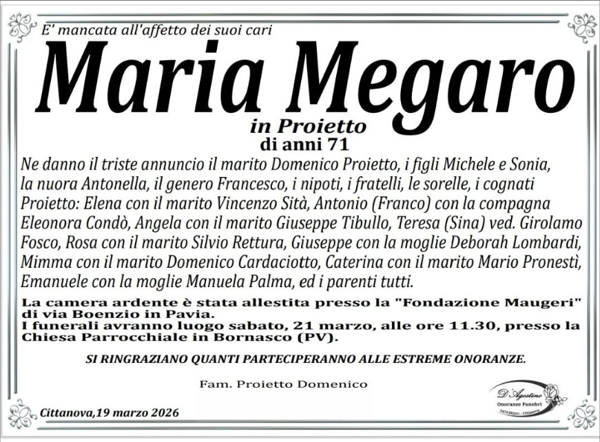 Necrologio di Maria Megaro