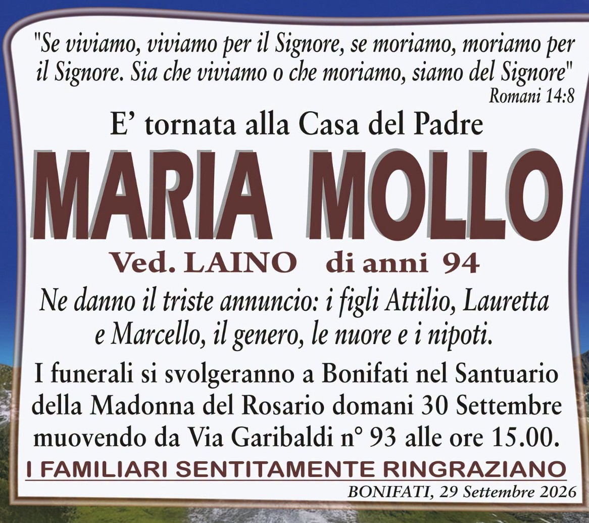 Necrologio di Maria Mollo