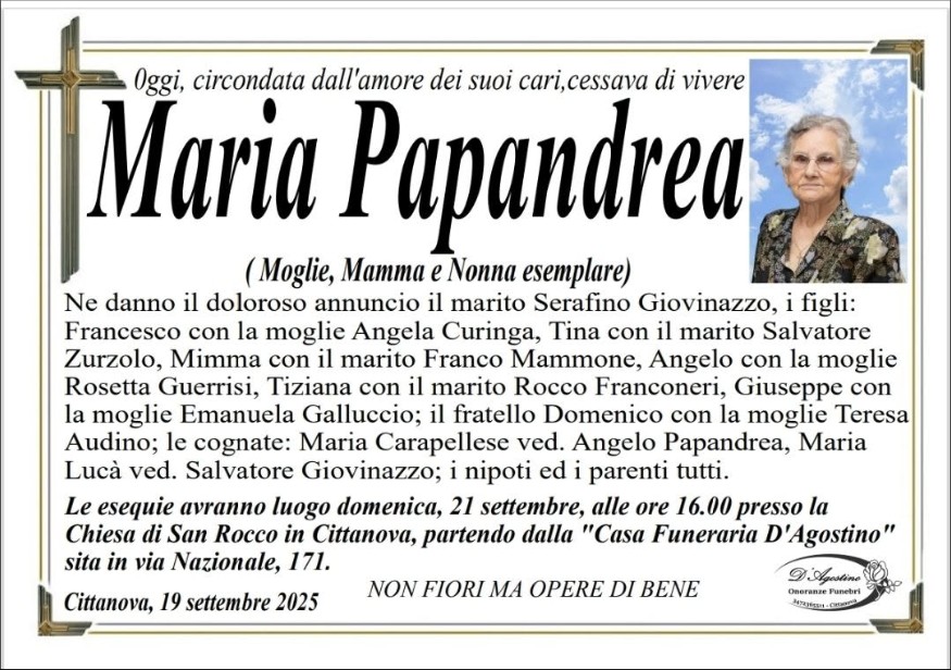 Necrologio di Maria Papandrea
